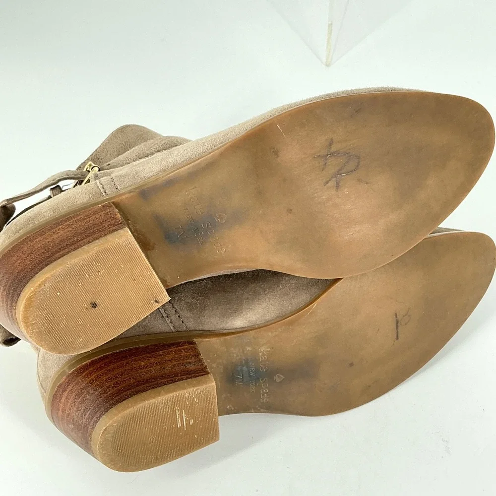 Kate Spade New‎ York Size 7 Taupe Suede Bow Ankle Booties Buckle TALEY